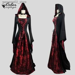 Themakostuum Kleur Cosplayer Halloween Vrouwen Jurk Vampier Vintage Middeleeuws Cosplay Kom Rode Spook Bruidsjurk Vrouwelijke Gothic Enge Kleding Q240307