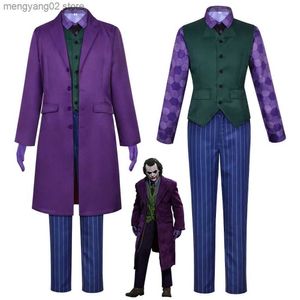 Thème Costume Cosplay Film TV Dark Knight Joker Comes Joker Heath Ledger Costume Violet Veste Uniforme pour Adulte Halloween Dress Up Party T231011