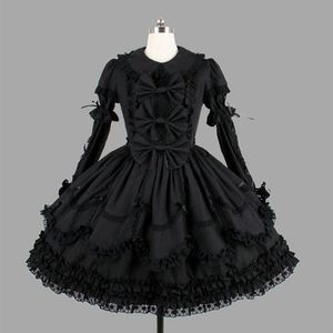 Traje temático personalizado clásico algodón negro vestidos lolita manga larga con traje de cosplay en capas extraíble para niña327q