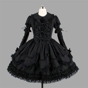 Costume à thème personnalisé, robes Lolita classiques en coton noir, manches longues avec couches amovibles, Costume de Cosplay pour filles 308S