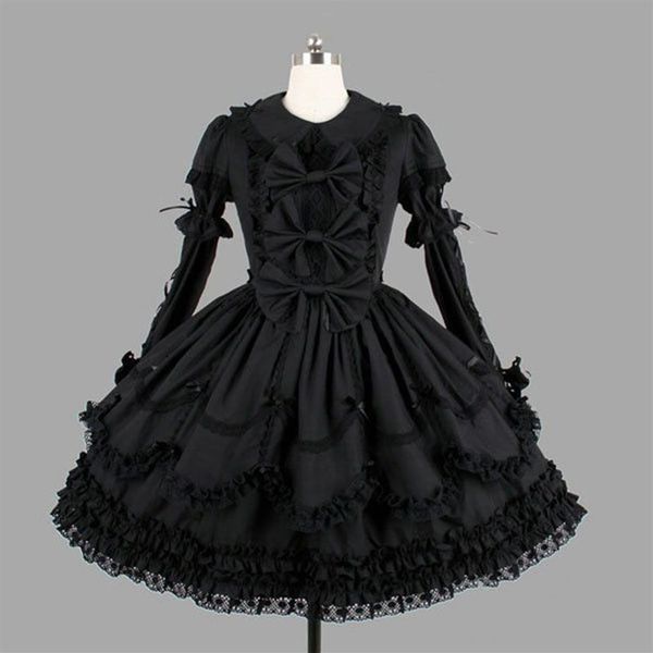 Costume à thème personnalisé classique en coton noir, robes Lolita à manches longues avec couches amovibles, Costume de Cosplay pour filles 185H