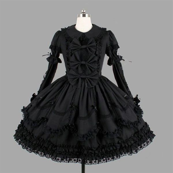 Costume à thème personnalisé, robes Lolita classiques en coton noir, manches longues avec couches amovibles, Costume de Cosplay pour filles 302D