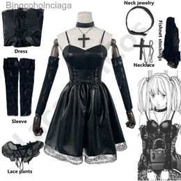 Thème Costume Death Note Cosplay Come Misa Amane Imitation Cuir Robe Sexy + Bijoux de cou + bas + collier Uniforme Tenue Halloween WigL231013