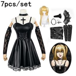 Disfraz temático Death Note Cosplay Misa Amane imitación cuero vestido sexy guantes medias collar uniforme traje 221102265H