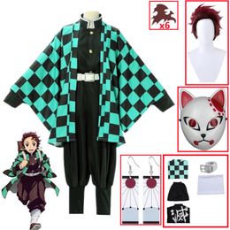 Thema Kostuum Demon Slayers Kimetsu geen Yaiba Tanjirou Kamado Cosplay Kimono Mantel Halloween Party Anime Kleding Uniform Set 221124