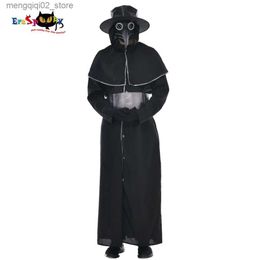 Thème Costume Eraspooky Médiéval Steampunk Peste Docteur Come Robe Ensemble Complet Hommes Gothique Oiseau Bec Masques En Latex Chapeau Halloween Tenue Pour Adulte Q240307