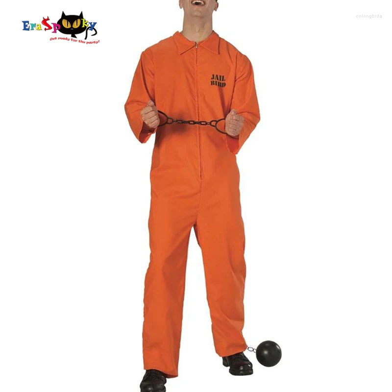 Theme Costume Eraspooky Men's Prisoner Jumpsuit Orange Suit Halloween For Adult Criminal Jailbird Cosplay Carnival Party Fancy Dress
