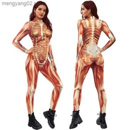 Traje de tema Moda Cuerpo humano Viene 3D Impreso Body para adultos Nuevo Anime Cosplay Mujeres Viene Sexy Slim Elástico Mono Manga larga T231013