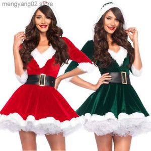 Themakostuum Mode Dames Halve mouw Effen Populair Dames Kerstman Cosplay Kerstthema Kom Tailleriem Fancy Christmas-jurk met capuchon T231013