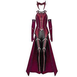 Themakostuum Vrouwelijke Wanda Maximoff Cosplaykostuum Scarlet Witch Hoofddeksels Mantel en broek Volledige set outfit Halloween-accessoires P8922885