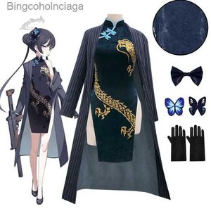 Themakostuum Spel Anime Blauw Archief Cosplay Kisaki Bovenkleding Qipao Windjack Handschoenen Pruik Hoofddeksels Pak Volledige set Halloween Carnaval ComeL231013