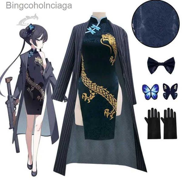 Thème Costume Jeu Anime Bleu Archive Cosplay Kisaki Vêtements D'extérieur Qipao Coupe-Vent Gants Perruque Chapeaux Costume Ensemble Complet Halloween Carnaval ComeL231013