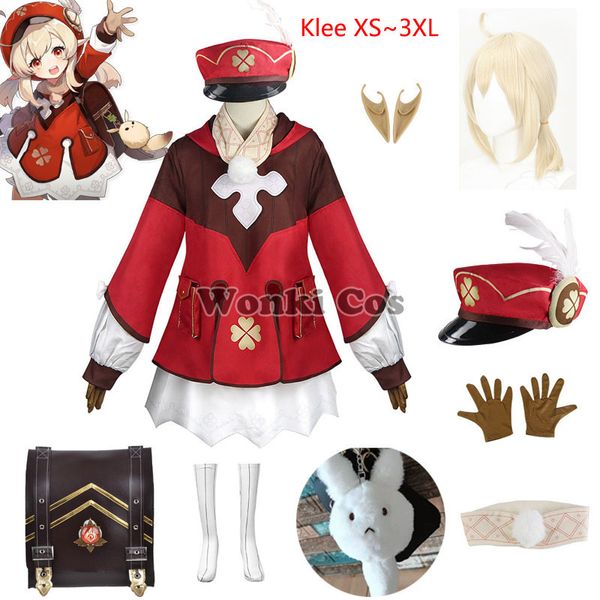Tema disfraz juego Genshin Impact Cosplay Klee peluca con sombrero conjunto completo lindo Loli vestido pelo mochila 221124