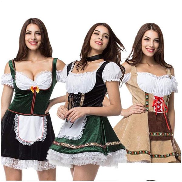 Costume à thème Costumes d'Halloween Oktoberfest allemands Robe de fille de bière Plus Size Bar Maid Robes Femmes Cosplay Vêtements 5 Styles Drop Dhsvt