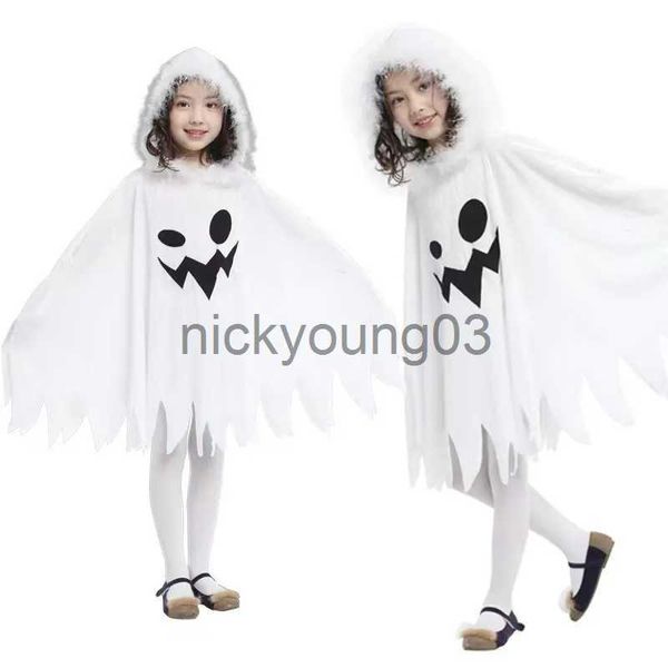 Disfraz de tema Niñas Halloween Capa con capucha blanca Capa con flecos con estampado de fantasma divertido Disfraz de cosplay de Halloween Capa de fiesta Capa de cosplay x1010