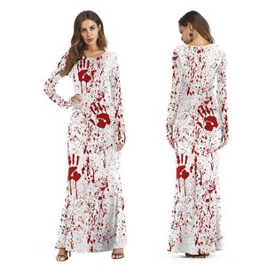 Themakostuum Meisjes Horror Bloedafdruk Handafdruk Jurk Zombiekostuum Scary Bloody Terror-kostuum Halloween Carnaval Purim-jurken Outfit 230920