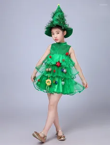 Thème costume girls kids green tree hat robe cosplay halloween christmas robes tops fête tenues costumes purim elfe