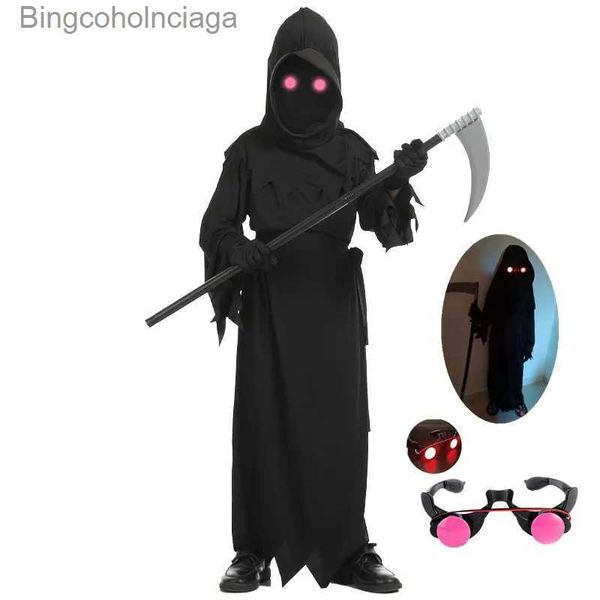 Disfraz temático Ojos rojos brillantes Terror de Halloween Ven Grim Reaper Ven para niños Cosplay para niños Ven con ScytheL231013