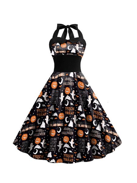 Themakostuum Goth Halloween Enge kostuums voor vrouwen Vintage jurk 2023 Sexy Halter Heks Cosplay Feestjurken Schedelprint Disfraz Mujer 230829