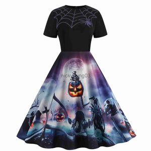 Themakostuum Gothic Halloween Vrouwen Feestjurken 2023 Vintage Femme Spinnenweb Skelet Print Korte Mouw Scarey Holloween Cosplay Kostuums x1010
