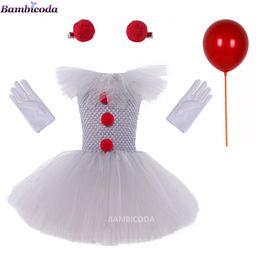 Themakostuum grijs meisjes Halloween kostuum tutu jurk Creepy Clown Kids Carnival Party Cosplay Kleding Kinderen Tulle Fancy Kleed 2-12 jaar 230310