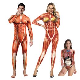 Themakostuum Halloween 3D Party spierafdruk jumpsuit elastische menselijke anatomie strakke kleding rol spelen 230404