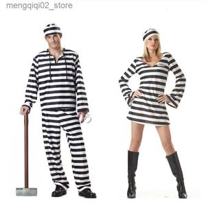 Costume à thème Halloween Adulte Noir Blanc Stripe Prisonnier Cosplay Livré pour Hommes Femmes Carnaval Habiller Tenues Uniforme De Fête Disfraz Mujer Q231010