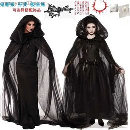 Traje de tema Halloween Adulto Venir Bruja Oscura Demonio Zombi Vampiro Vestido Mascarada Bola Papel Cabo Nueva Mujer Carnaval Dentaduras T231011