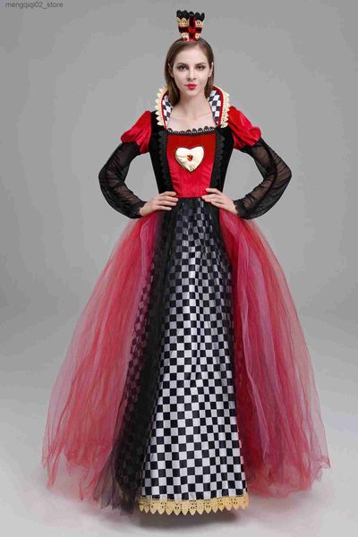 Disfraz temático Halloween Alicia en el país de las maravillas Reina roja de corazones Carnaval Ven a la etapa Rendimiento Princesa Cosplay Vestido elegante para padres e hijos Q240307