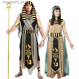 Disfraz temático Halloween Antiguo Egipto Faraón egipcio Ven para hombres Rey Cleopatra Reina Cosplay Fiesta de carnaval Pareja medieval Vestido de fiesta Q240307