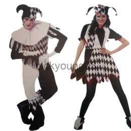 Thème Costume Halloween Carnaval Cosplay Costumes Drôle Clown Cosplay Costume Adultes Homme Femmes Noir et Blanc Couple Clown Costume x1010