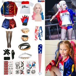 Themakostuum Halloween Carnaval Cosplay Komt Kinderen Meisjes Quinn Riem Jas Broek Sets Feestkleding T-shirt WigL231013