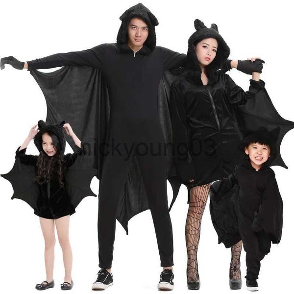 Disfraz temático Fiesta de carnaval de Halloween Disfraces de cosplay Disfraz de vampiro murciélago negro a juego para niños adultos Mono de cosplay de murciélago para niños x1010