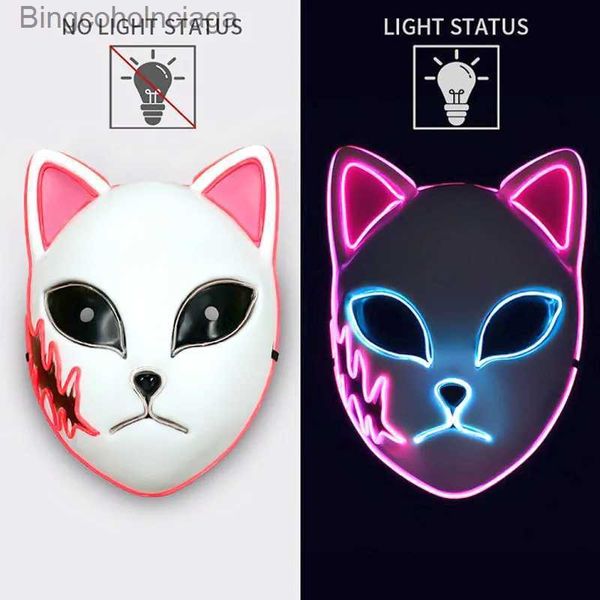 Disfraz de tema Máscara de gato de Halloween Máscara de cara LED Brillante Dibujos animados Cosplay Accesorios para mujeres Anime Cosplay Máscaras Máscaras de zorro Decoración Linda casa embrujada L231008