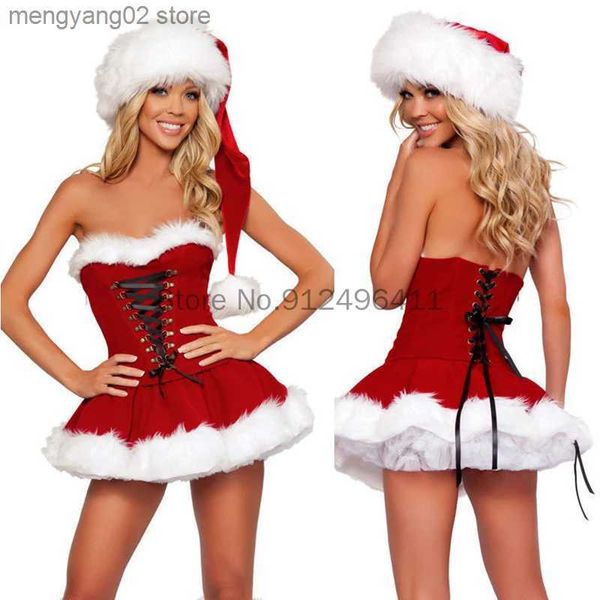 Thème Costume Halloween Noël Cosplay Vient Nouvel An Venez Pour Les Femmes Rouge Sexy Robe De Père Noël Adulte Femme Fantaisie Cosplay Chapeau T231013