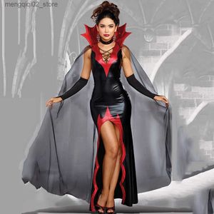 Traje temático Halloween Ven Cosplay Vestido de bruja Mujer Patente de cuero Prom Magia Vampiro Mujer Demonio Navidad Viene Juego de rol Capa Q240307