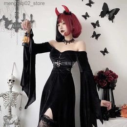 Traje de tema Halloween Viene para mujeres Anime Cosplay Vestido negro Bruja Vestidos largos Vampiro Novia Traje Sexy Disfraz Q240307