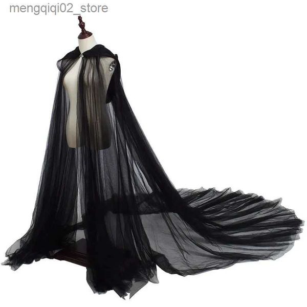 Thème Costume Halloween Venez pour les femmes Hood Tulle Cape Cape Noir Blanc Rouge Mariage Bridals Longueur de plancher Capes en maille douce Q231010