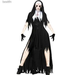 Costume à thème Halloween Come pour les femmes Nun Come Cosplay Come Vampire Demon Come Cross Print Robe longue Party Come S-XL L231007