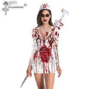 Thème Costume Halloween Venez M XL Adulte Ragged Sexy Effrayant mmy Vient Cosplay Zombie Vient Sang Infirmière Sexy Vient pour les FemmesL231007