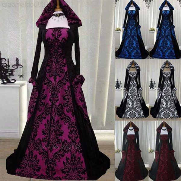 Traje de tema Cosplay de Halloween Ven para las mujeres Princesa medieval de la vendimia Cosplay Ven Corte victoriana europea Vestido con capucha de lujo retro L230804