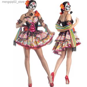 Thème Costume Halloween Cosplay Venez Mexicain Jour des Morts Fleur Fée Fantômes Mariée Habiller Fête Crâne Effrayant Zombie Femme Vêtements Q231010