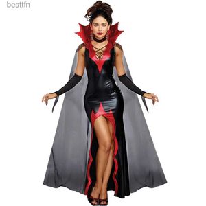 Thème Costume Halloween Cosplay Venez Vampire Sorcière Robe Femmes En Cuir Verni Bal Magique Fe Démon Rôle Jouer Cape Carnaval Robe UpL231007