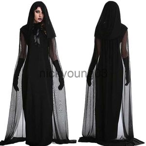 Costume à thème Halloween Cosplay Costume de sorcière femmes effrayant Disfraz Zombie Vampire carnaval habiller fête fantôme effrayant médiéval Cape à capuche x1010