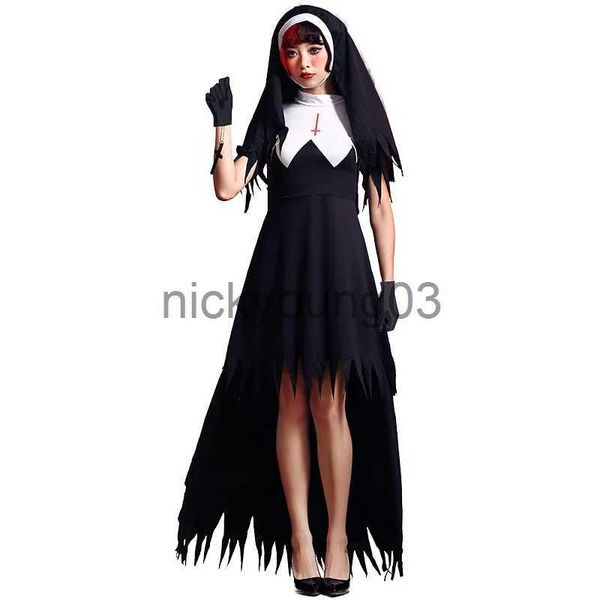 Disfraz temático Disfraz de Halloween para mujer Disfraz de monja sexy de mal hábito Hermana religiosa Disfraz de fantasía para adultos Disfraz de monja x1010