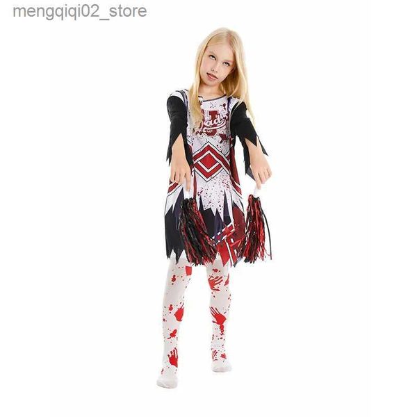 Disfraz temático Halloween Girl Zombie Cheerleading Masquerade Come Blood Medias Uniforme Niños Halloween Theme Party Cosplay Come Q231010