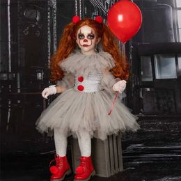Themakostuum Halloween Meisjes Pennywise Tutu Jurk Kinderen Cosplay Enge Grijze Clown Kom Meisje Prestaties Verkleden Maskerade Feestkleding T231013