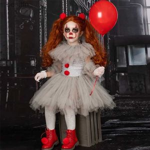 Themakostuum Halloween Meisjes Pennywise Tutu Jurk Kinderen Cosplay Enge Grijze Clown Kom Meisje Prestaties Aankleden Maskerade Partij KledingL231007