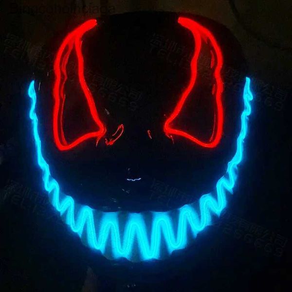 Disfraz temático Máscara brillante de Halloween Cosplay aterrador Máscara con luz LED Fiesta de disfraces de Halloween Accesorios de terror disponibles para adultos y niños L231008