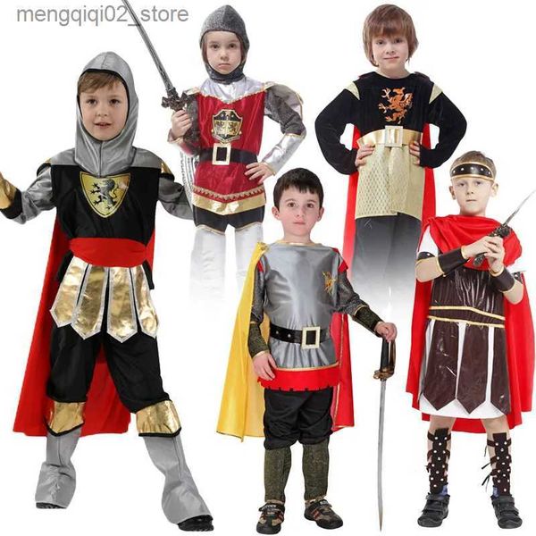 Traje temático Halloween Niños Niños Royal Warrior Knight Viene Soldado Niños Medieval Romano Adjunto Cape Carnival Party Sin arma Q231010